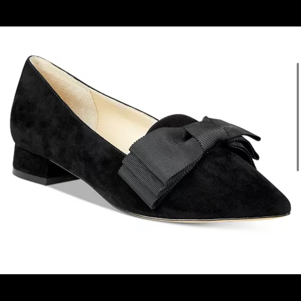 Adrienne Vittadini Ficke Black Suede Leather Pointed Toe Shoes Flats Women Sz 6
